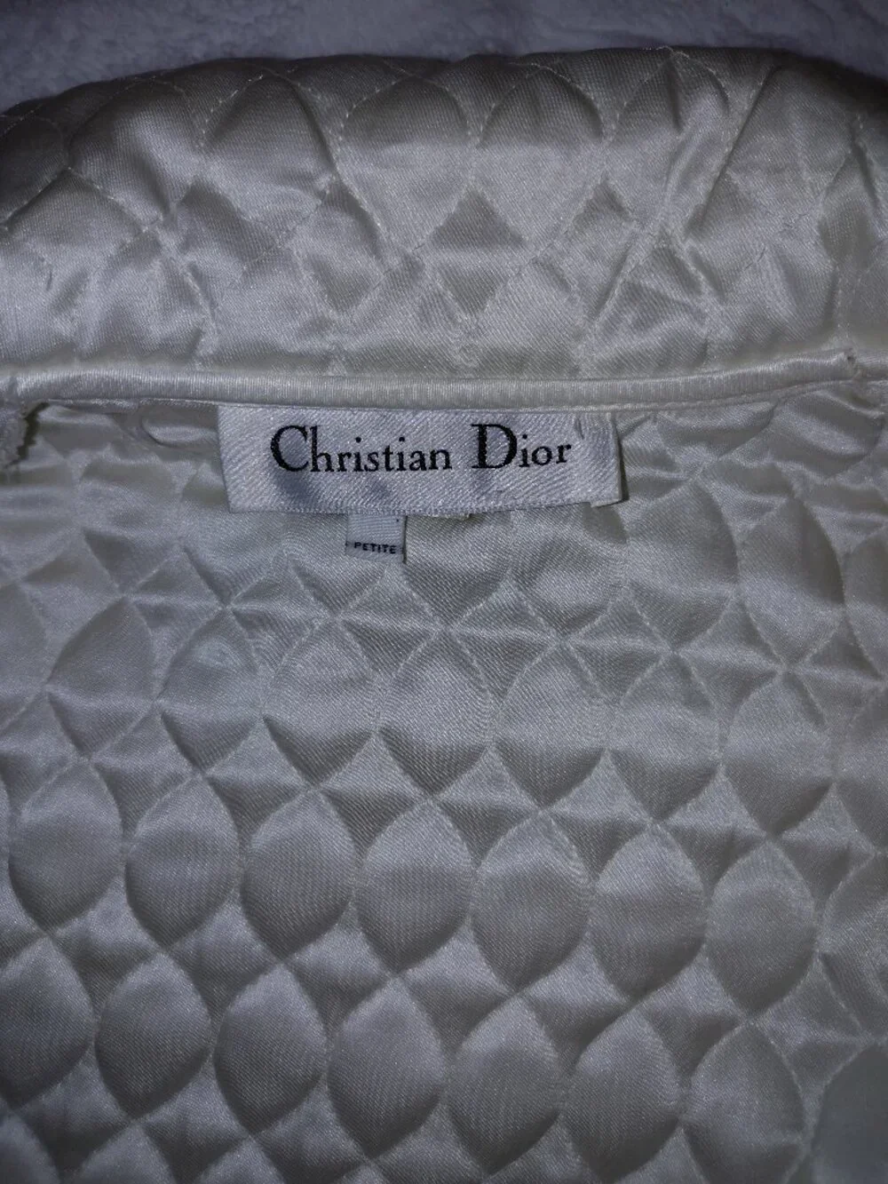 Vintage Christian Dior Ivory Quilted Housecoat/Robe, S/M Petite (item A18)